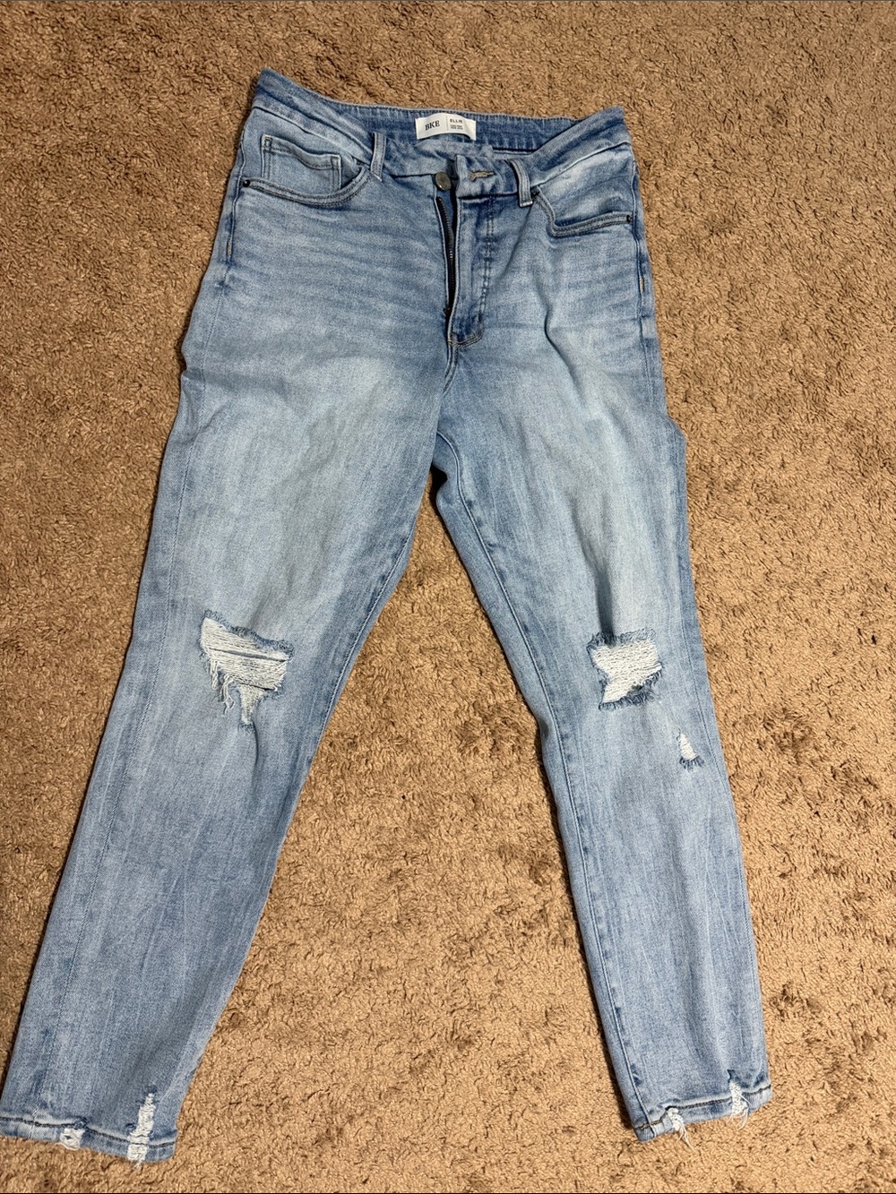 BKE Light Blue Skinny Jeans with Knee Distress
